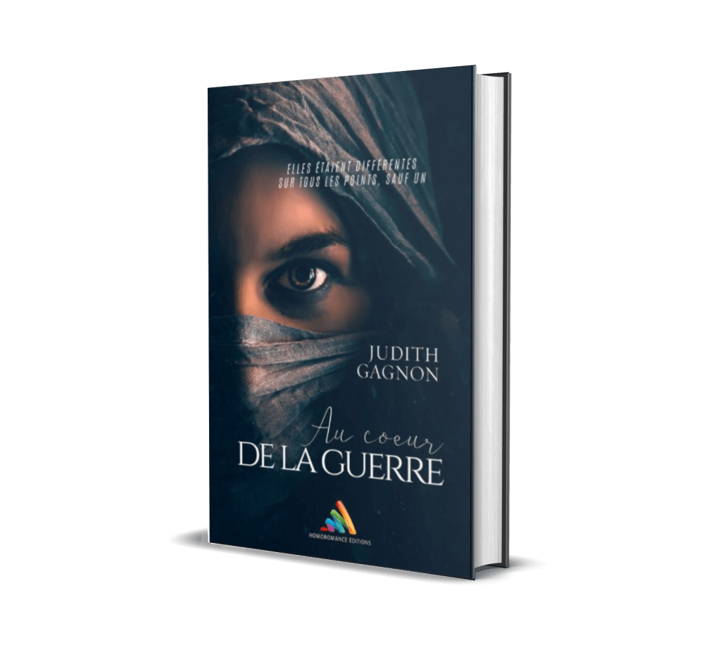 Couverture du roman "Au coeur de la guerre" de Judith Gagnon présentant une femme avec un voile sur la tête et sur la bouche. On lui voit un oeil qui nous fixe.